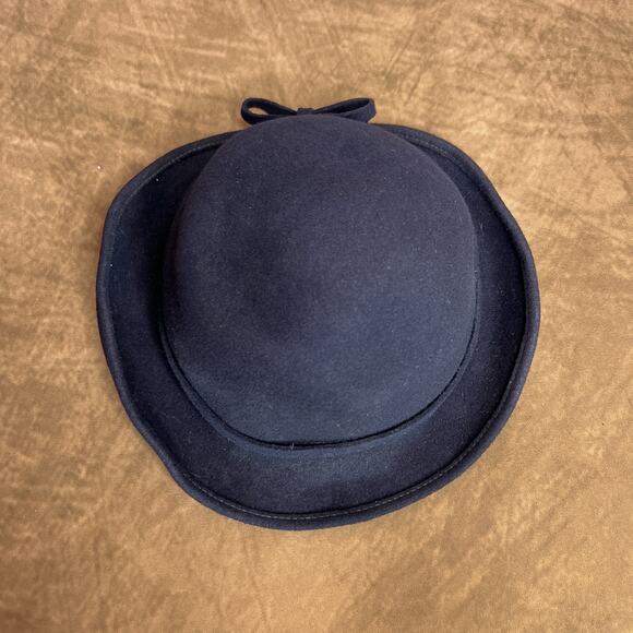 Vintage 40s Haverhill Bradford Corp Navy Bent Brim Wool Derby Hat Bow Round Top - Picture 8 of 11